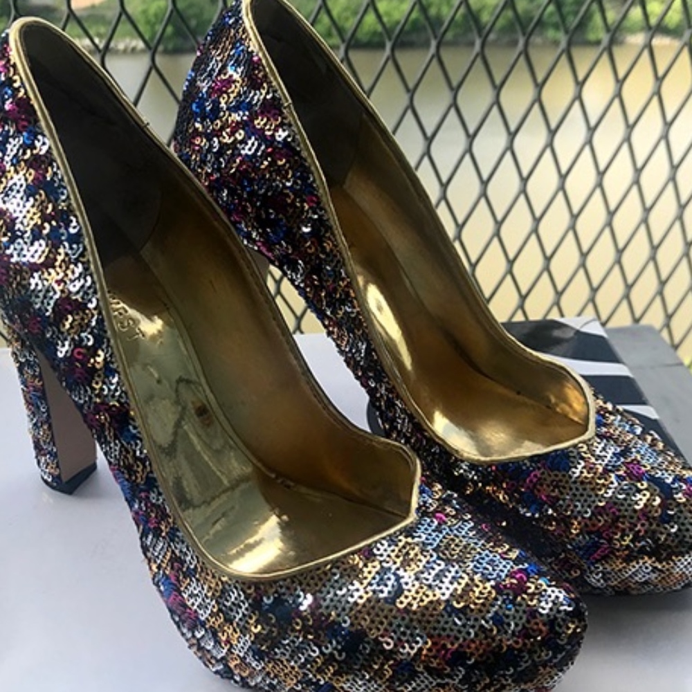Nine West Gold and Multicolor Sequin Heels